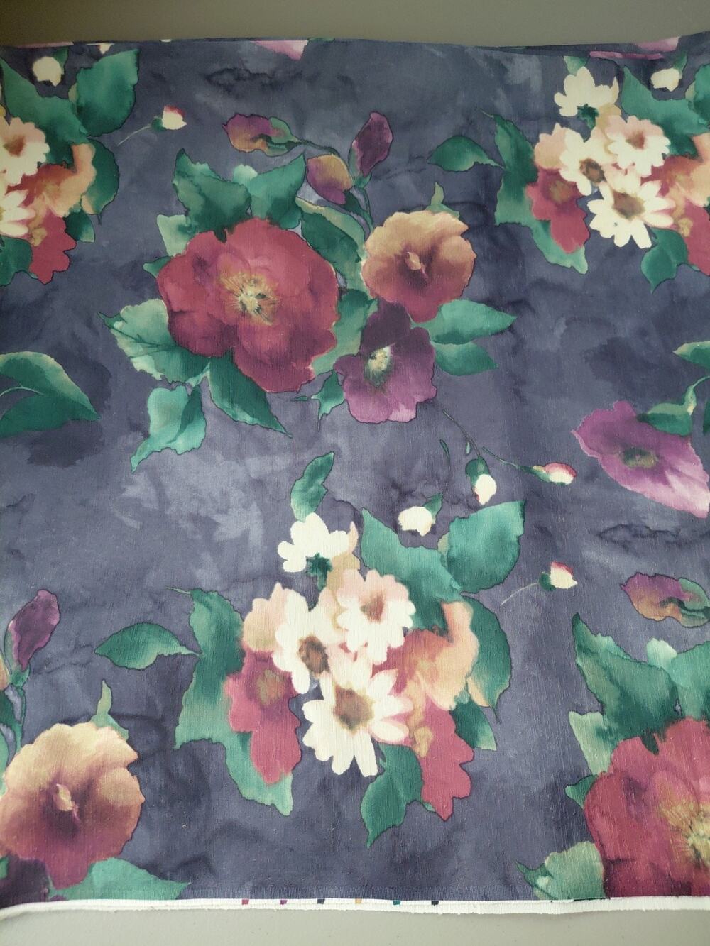 Vintage Floral Fabric Cottagecore Shabby Chic Drapey 5 Yards Blue Watercolor